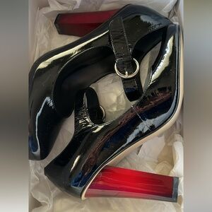 Nine West Black Heels with Red Block Accents